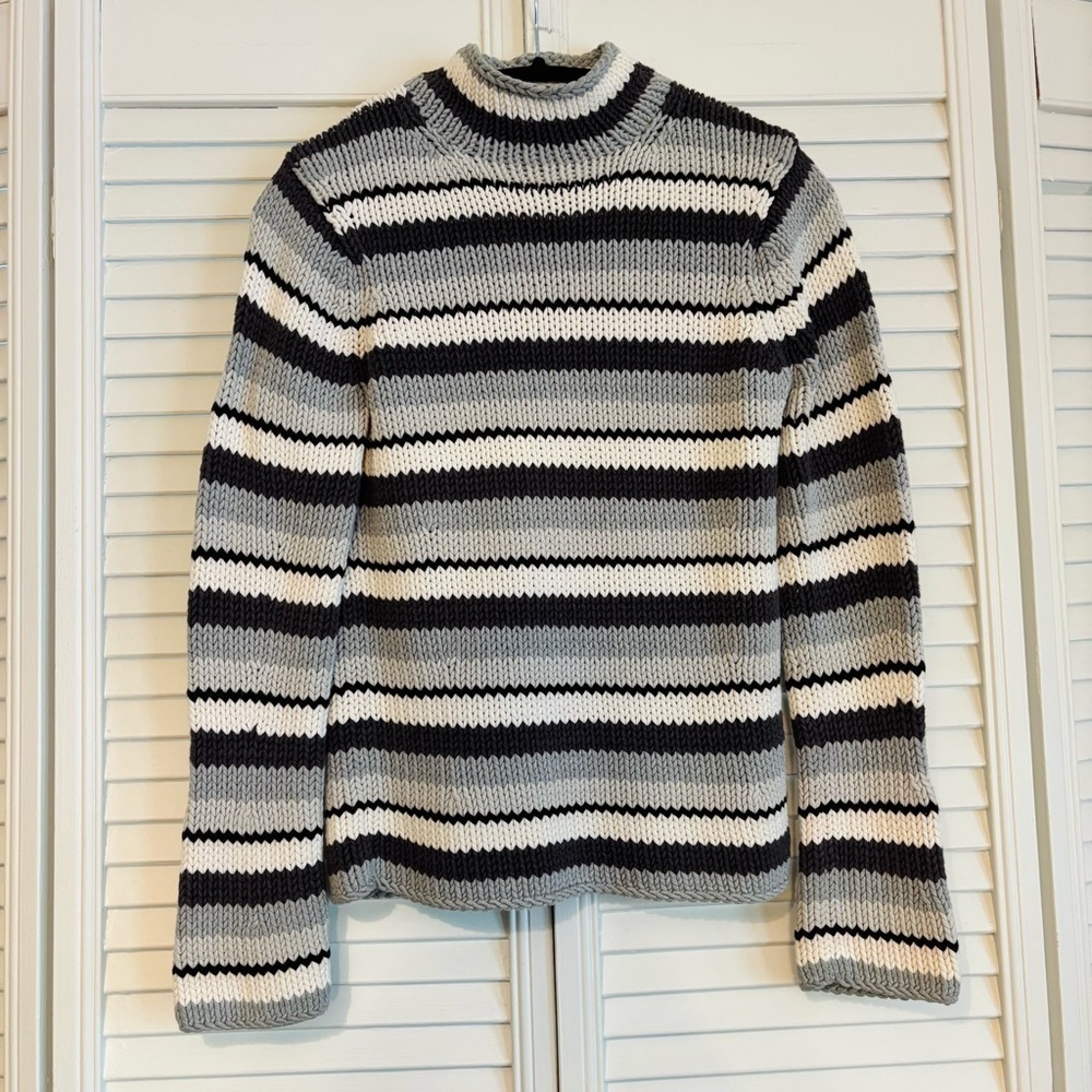 Vintage Y2K Gap Striped Turtleneck Cotton Chunky Knit Sweater Size Medium M